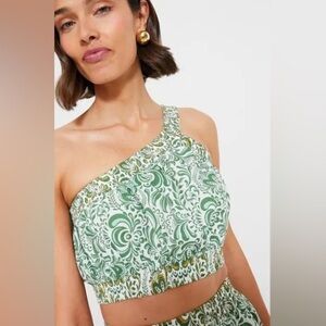 Hyacinth House Gina Crop Top Size S NWT Green Floral One Shoulder Cotton Boho
